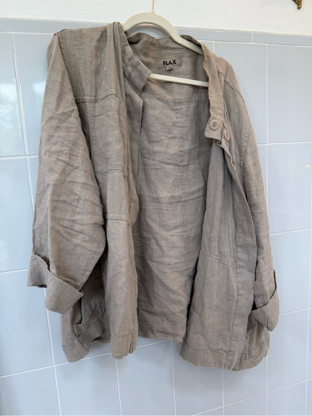 Flax Linen Top in Taupe with Cream Trim